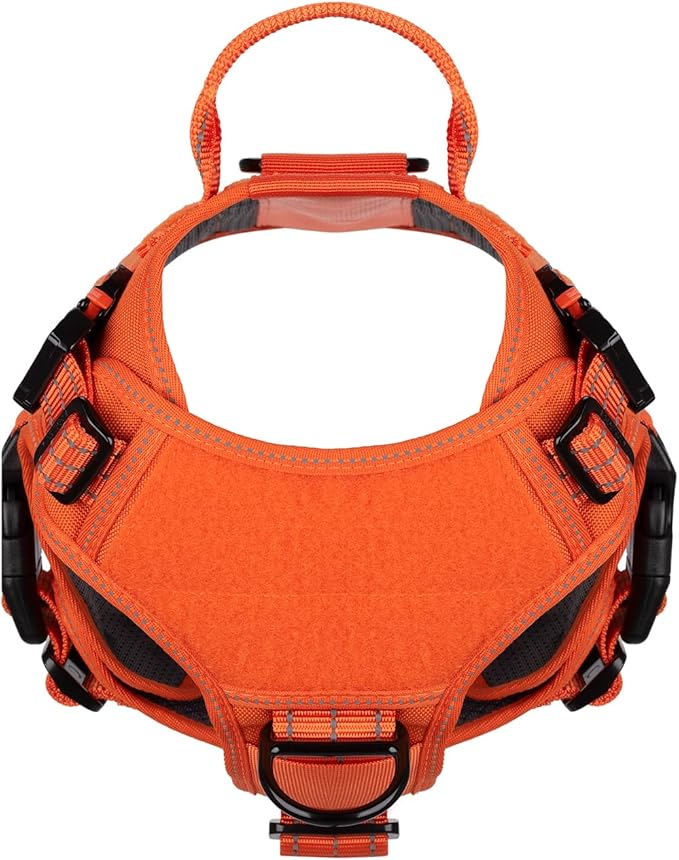 ICEFANG Tactical Dog Harness, Medium Size,2X Metal Buckle,Working Dog MOLLE Vest with Handle,No Pulling Front Leash Clip,Hook and Loop Panel (Orange,M (Pack of 1))