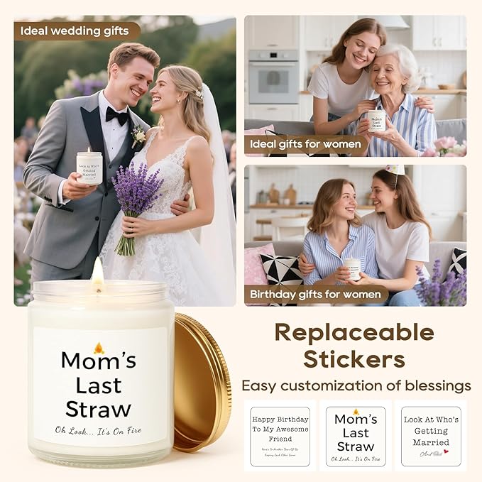 Birthday Gifts for Women, Unique Friendship Birthday Gifts, Funny Candles Gift Ideas for Womens, Best Friend, Her, Sister, Bestie, Lavender Scented Candle with Replaceable Stickers