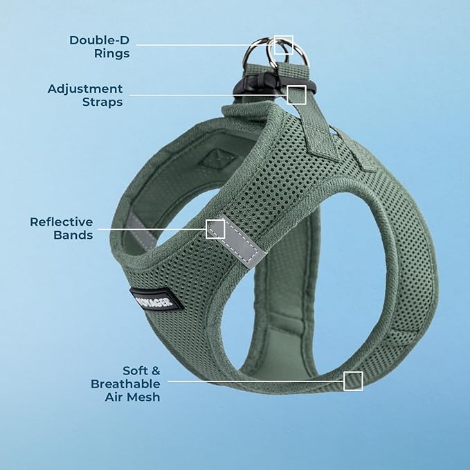Best Pet Supplies Voyager Step-in Air Harness - All Weather Mesh, Reflective, No Pull Harness for Dogs, Cats - Secure with Hook & Loop Fastener, Buckle, Double D-Rings - Moss Green, S
