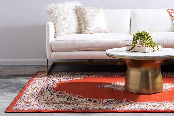 Unique Loom Reza Collection Traditional Persian Style Area Rug, 9 x 12 ft, Terracotta/Ivory