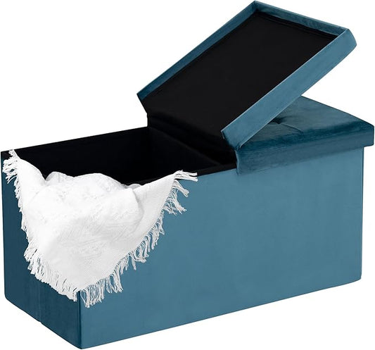 CAROLMADE 30 Inches Storage Ottoman Bench with Flipping Lid, Velvet Foldable Storage Footrest, Ottoman with Storage for Living Room Holds up to 330lbs, Teal