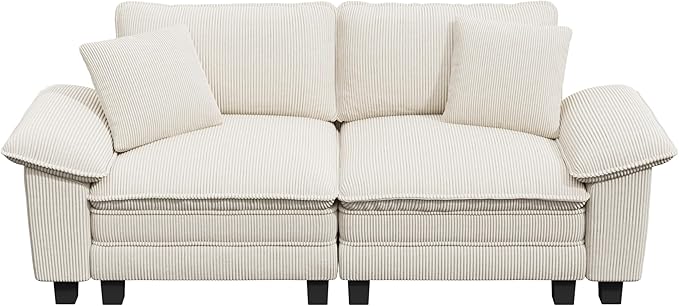 PHI VILLA Cloud Modular Couches Sets, 87.5" Sectional Loveseat Sofa with Upholstered Deep Seat, 2-Seater Comfy Couches for Living Room Bedroom, Corduroy Fabric, Beige