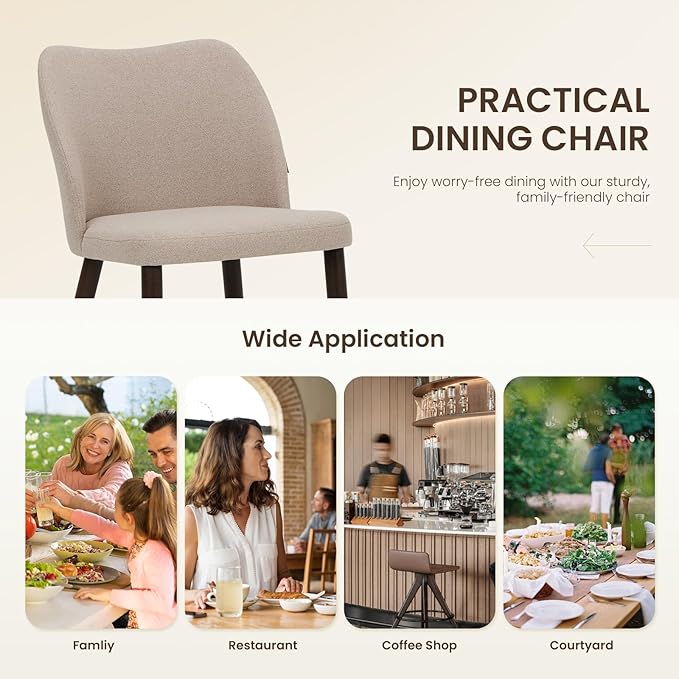 Wooden Dining Chairs Set of 4, Upholstered Kitchen Dining Room Chair, Modern Fabric Farmhouse Dinner Chair for Restaurant & Cafe, Camel