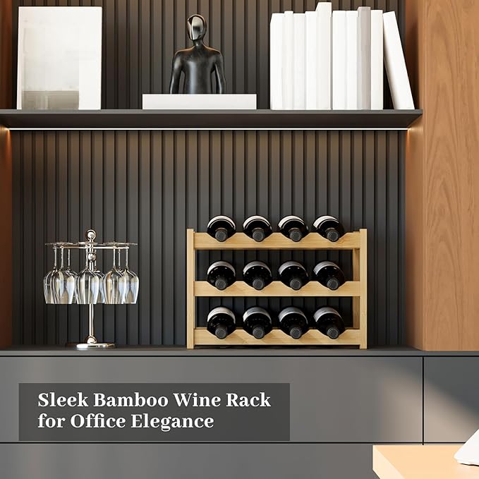 Wine Rack，Bamboo Wine Storage Cabinet Shelf，Countertop Wine Shelf- Freestanding Wine Holder for Kitchen & Pantry (Natural, 3-Tier)