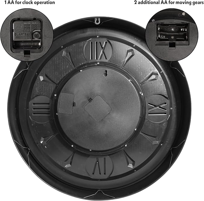 October Elf 24 Inch Wall Clock with Moving Gears Large Industrial Steampunk Metal Clock Antique Gold Oversized Farmhouse Decor Wall Clock for Living Room Home Office(Brown with Roman Numerals)