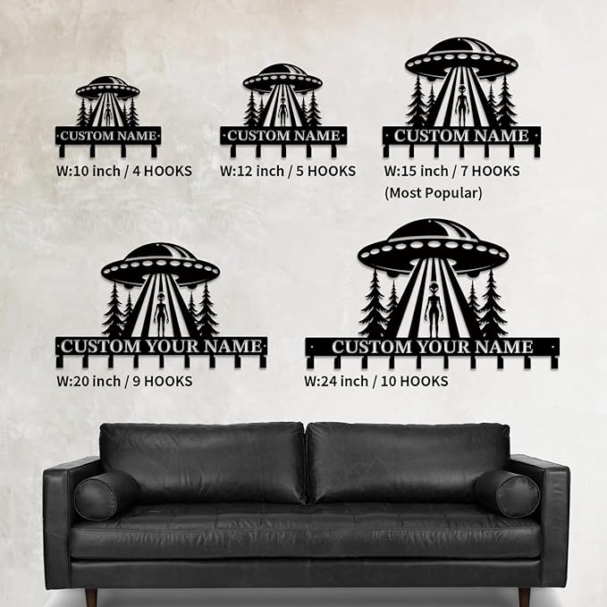 Personalized Custom Alien ET Metal Wall Keys Hooks,Clothes Hooks Alien ET Art coat racks,door holder,Black Alien ET decorations for home,Entrance doors,Hallway, Bedroom,Keys,Hats (Style I)