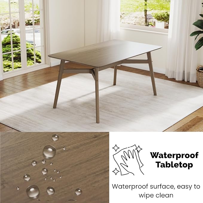 DUOMAY Modern Wooden Dining Table for 4-6 People, 59" Large Rectangular Dinner Table with Wood Legs for Home Dining Room Restaurant Farmhouse Kitchen, Grey