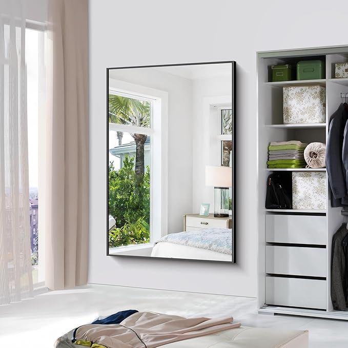 BONEWEI Bathroom Mirror,60x40 inch Bathroom Mirrors for Over Sink,Large Wall Mirror for Bathroom Wall Mounted Rectangle Mirrors,Black Vanity Mirror for Living Room,Bedroom Entryway,Horizontal/Vertical