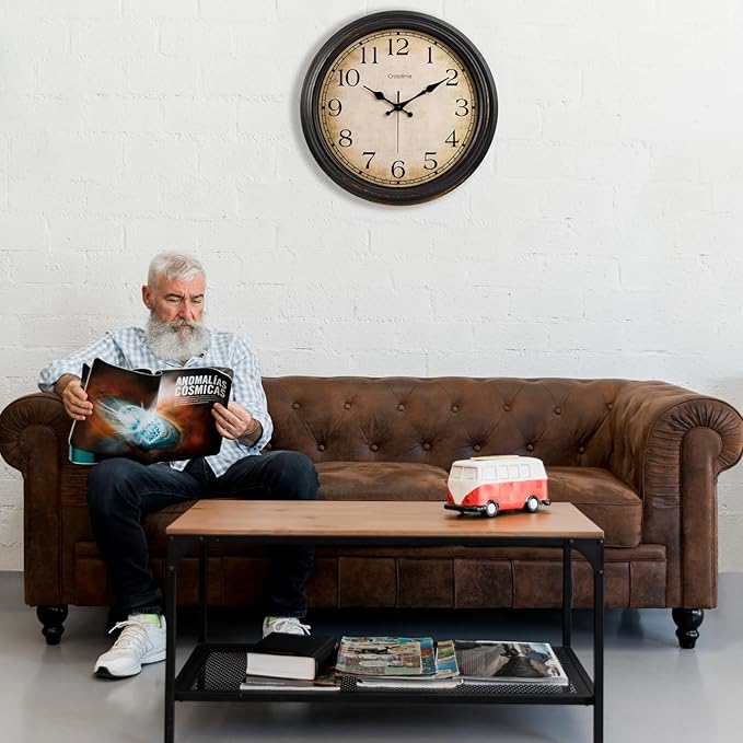 16 Inch Wall Clock Battery Operated Silent Vintage Quartz Analog Round Large Wall Clocks for Living Room Office Kitchen Decor, Bronze