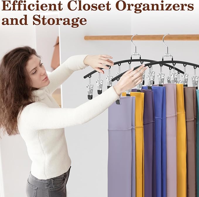 2 Pack Legging Organizer for Closet 360° Swivel, Metal Gym Clothes Organizer w/20 Clips Holds 20 Leggings, Hangers Space Saving, Closet Organizers and Storage, Dorm Room Organization Essentials, Black