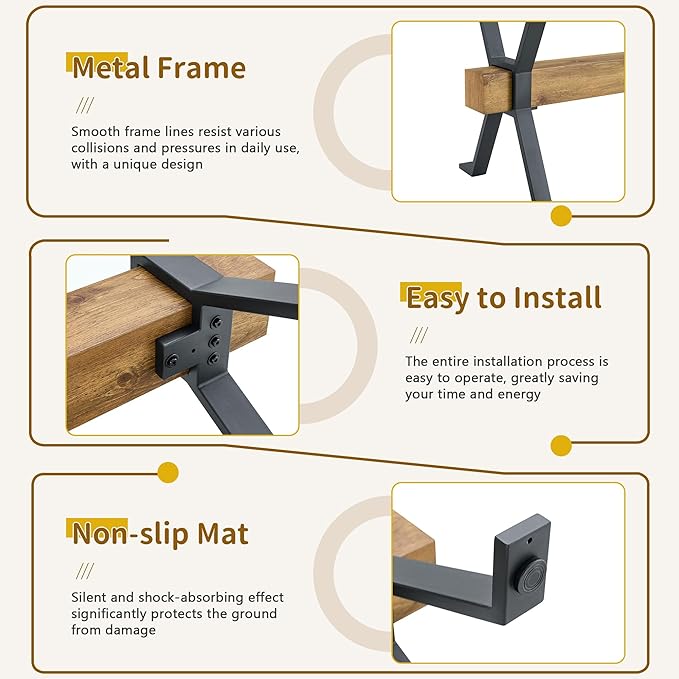 79" Glass Dining Table, Modern Kitchen Table, Modern Dining Table for 8, 0.4" Thick Tempered Glass Tabletop with Matte Black Metal Legs and Wooden Crossbar, Ideal for Dining Room, Kitchen