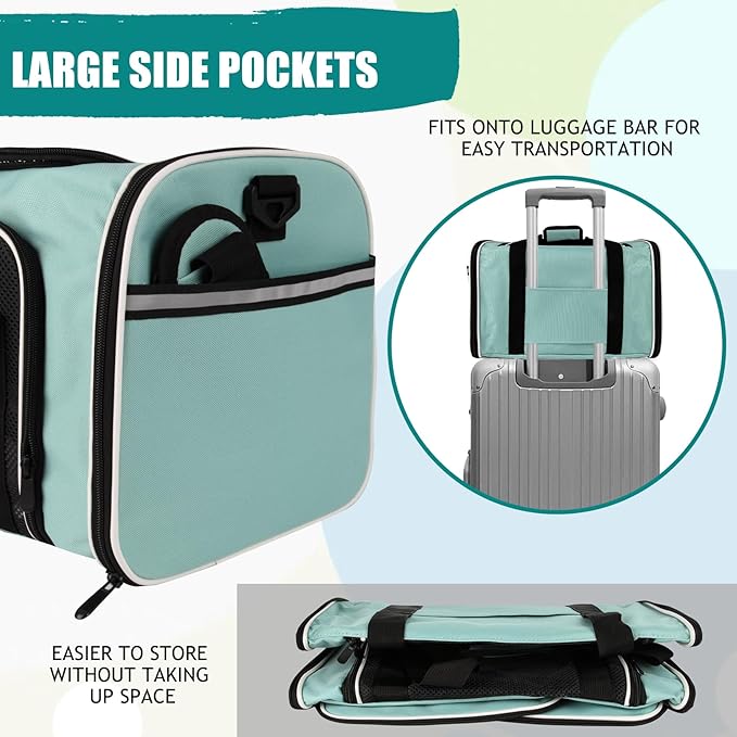 Cat, Dog Carrier for Small Medium Pet Carriers Up to15Lbs, Cats Carrier Soft- Sided Puppy Dogs Bag Portable Foldable Airline Approved Carrier Travel (Green 18 * 11 * 11)