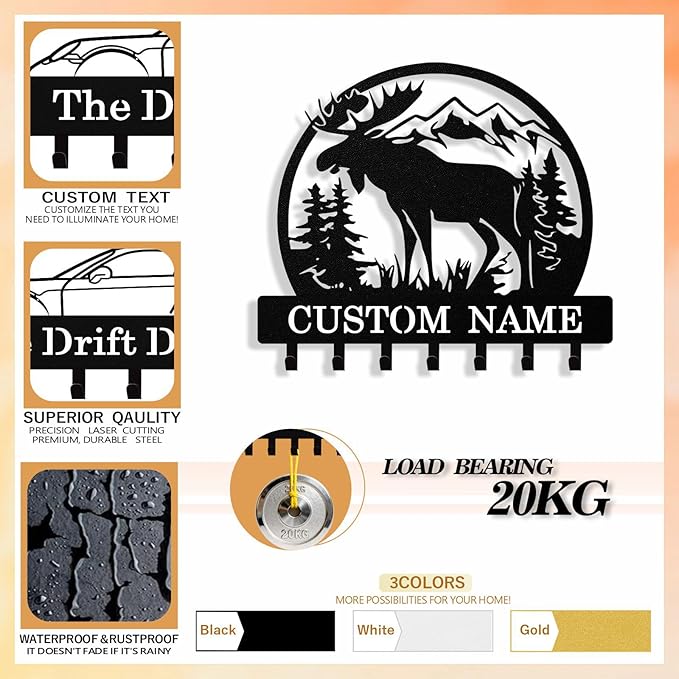 Personalized Deer Key Holder Wall Mount, Custom Metal Keys Hanger for Wall with Name, Custom Key Rack Holder with Hooks for Entryway, Front Door, Hallway, Living Room, Kitchen