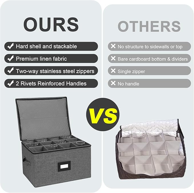 Mayniu Stemware Storage Containers, Wine Glass Storage Box with Dividers for Glasses, Glassware, Crystal, Wine Glass Packing Boxes for Moving, Hard Shell Top Sides Bottom and Stackable (Black)