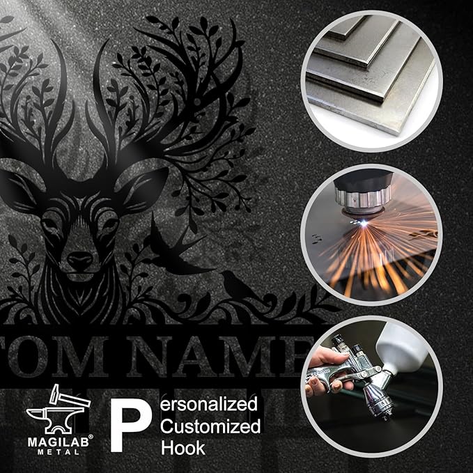 Personalized Custom Name Forest Deer Wall Keys Hooks,Metal Forest Deer Art Clothes Hooks,Metal Forest Deer Wall Home Storage Decorative,For Front Door, Hallway, Kitchen, Bedroom,Keys,Hats (Style K)