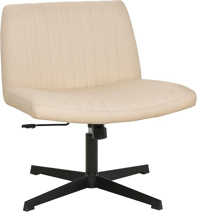 FDW Criss Cross Chair Armless Cross Legged Office Desk Chair Adjustable Swivel Ergonomic Desk Chair No Wheels U Shaped Backrest with Wide Seat Native Sponge Computer Task Vanity Chair for Home Office