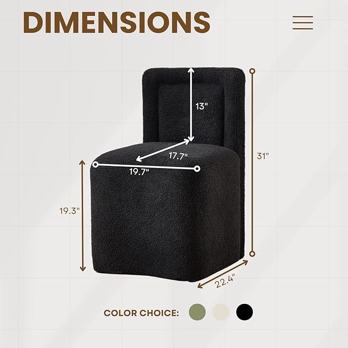 Black Upholstered Dining Chairs Set of 6, Armless Modern Sherpa Dining Chairs with High Back, Kitchen Chair for Dining Room/Restaurant/Living Room