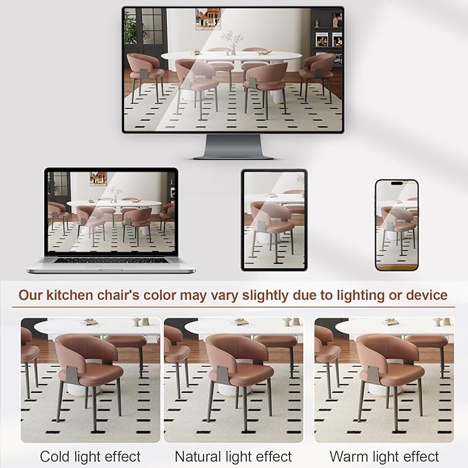 Modern Dining Chairs Set of 4, Faux Leather Upholstered Kitchen Chairs with Curved Back and Metal Legs, Mid Century Chairs for Dining Room, Kitchen, or Café (Brown)