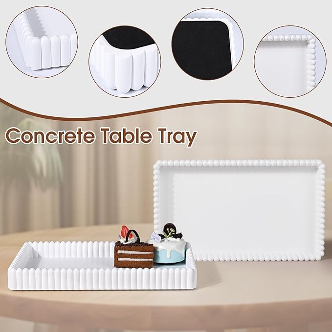 Rectangular Tray for Coffee Table,Modern Decorative Tray,White Concrete Trays,Home Dining Centerpiece Decor,Decorative Trays for Dining Table,Living Room,Kitchen,Counter