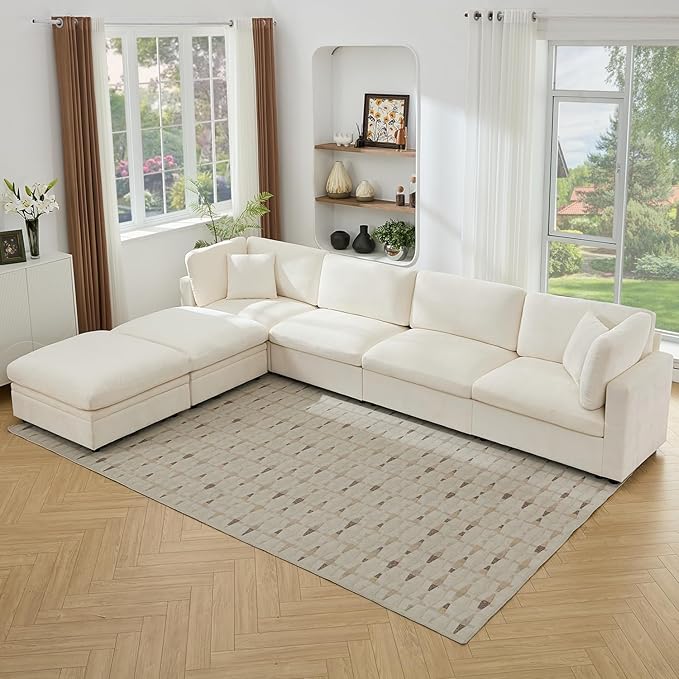 Tbfit Modern Sectional Sofa with Storage, Down-Filled Cushions, 154" W Cloud Couch for Home, Living Room, Beige