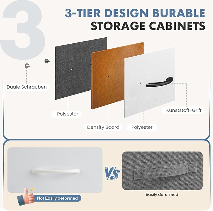 DUMOS Nightstand with 5 Drawers Bedside Table with Removable Fabric Bins Sturdy Steel Frame Wood Top Organizer Furniture for Bedroom Closet Living Room, White