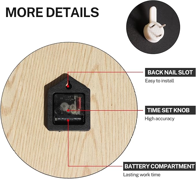 ArtSocket Wooden Wall Clock Silent Non-Ticking, Blue White Grey Abstract Painting Gray Vintage Modern Lines Round Wall Clocks Decor for Home Kitchen Living Room Office(12 Inch)