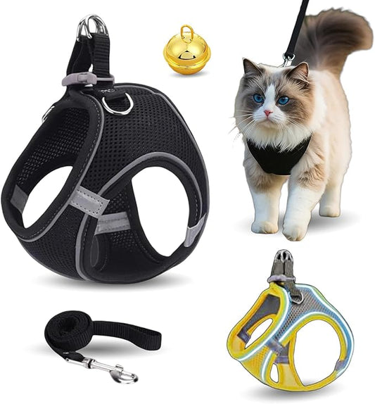 Stimulicat Cat Harness, Stimuli Cat Harness Design for Outdoor Cats, Adjustable Soft Mesh Vest Harness Escape Proof with Reflective Safety Strips, Allowing Cats to Safe (Black, S)
