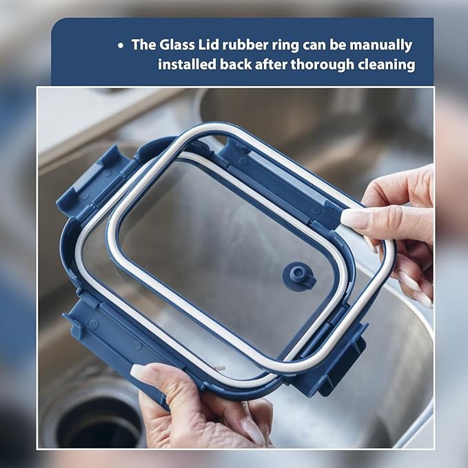 GENICOOK Glass Food Storage Containers With Glass Lids Bento Box Set Lunch Box Eco Friendly Meal Prep Containers Airtight – Plastic Free, Silicon Sleeve Bpa Free 4.4cup/ 5 * 1050ml