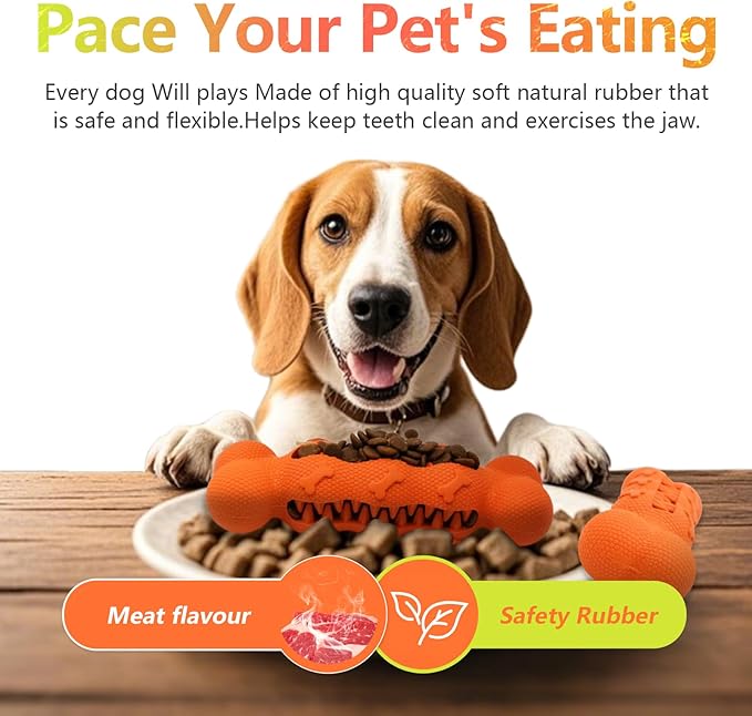 LaRoo Treat Dispensing Dog Toy - Chew Toy for Dogs, Durable, Cleans Teeth, Natural Rubber Slow Feeder Puzzle for Weight Management and Anxiety, Meaty Flavor, Medium, for Dogs Up to 16 kg