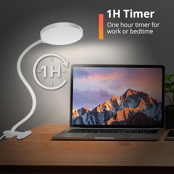 Reading Light with Remote, LED Desk Lamp Clip on [1H Timer & Nightlight] RA>95 Dimmable Flexible Gooseneck, Reading Lamp with Clamp for Table - 4.7'' (Adapter Included)
