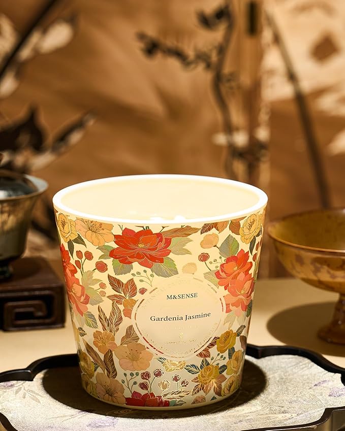 M&SENSE Gardenia Jasmine Scented Candle, 28.2oz 3 Wick Natural Soy Wax Large Candles, Long Lasting Clean Slow Clean Burning No Toxic Décor for Home Relaxation, Romantic Dates & Gift-Giving