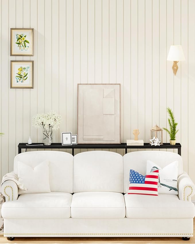 70.9" Narrow Console Table with Power Outlet 7.1" Skinny Sofa Table, Long Behind Couch with Charging Station for Hallway, Living Room Black TXG18UBB