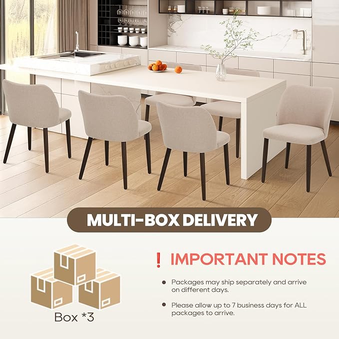 Wooden Dining Chairs Set of 6, Upholstered Kitchen Dining Room Chair, Modern Fabric Farmhouse Dinner Chair for Restaurant & Cafe, Camel