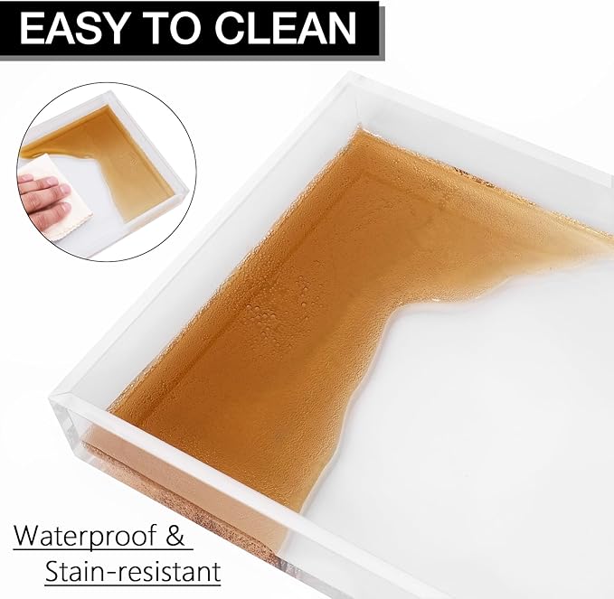 Clear Acrylic Tray 5mm Thicken for Vanity Makeup, Perfume, Jewelry Holder, Napkin, 12x6'' Decorative Serving Tray for Bathroom, Toilet Tank, Sink Countertop, Living Room,Dresser, Coffee Table,Wedding