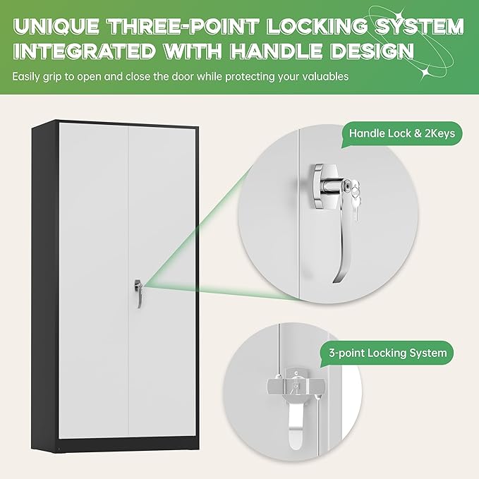 INTERGREAT Metal Storage Cabinet,72" Steel Lockable Cabinet with Locking Doors and Adjustable Shelves,Locking Tool Cabinets for Office,Home,Garage,Gym,School (Black Grey)