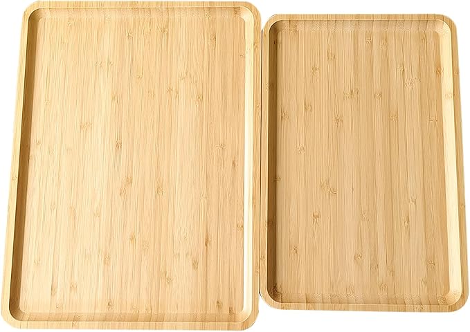 Bamboo Serving Tray Rectangle Platter Breakfast Dinner Food Bed Tray for Eating Kitchen Restaurants (1, 14.2" x 9.5" x 0.8" (no Handle))