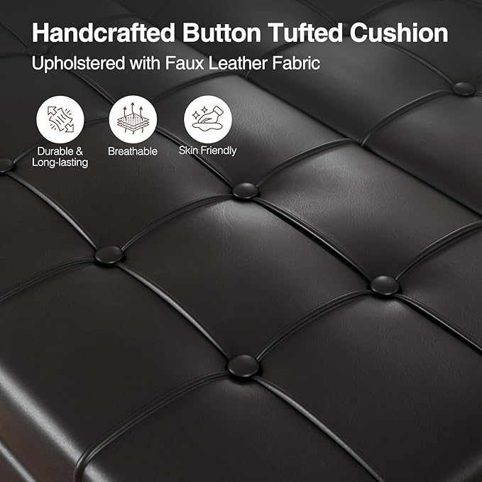 Square Leather Ottoman with Storage, Faux Leather Coffee Table with Lift Top,Large Upholstered Footrest Stool Toy Box Storage Bench for Bedroom Living Room, Black