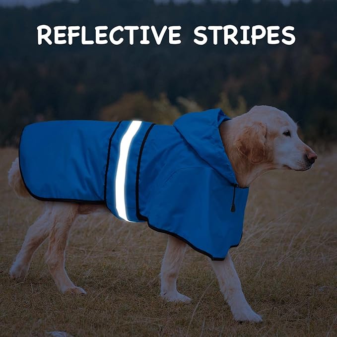 Waterproof Dog Raincoat - Reflective Dog Rain Jacket with Hood Lightweight Rain Coat for Large Dogs (X-Large, Blue)