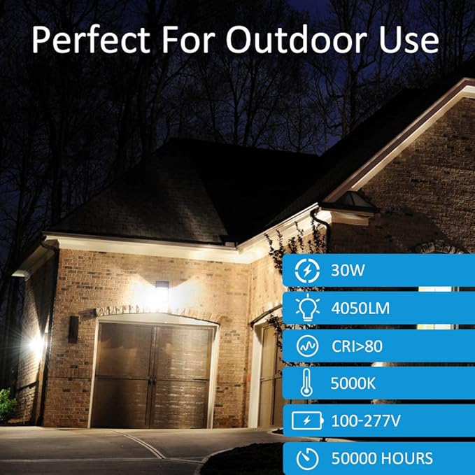 LED Wall Pack Light,30W 4050lm 5000K Dusk to Dawn Photocell,IP65 Waterproof, 400W Equiv. AC100-277V, ETL Listed Outdoor Security Exterior Photocell Lights