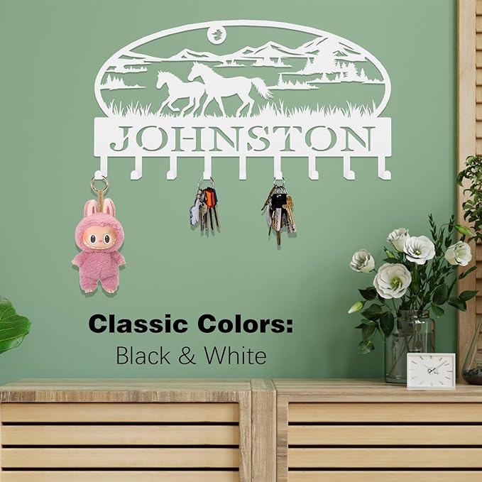 Personalized Galloping Horse Key Hook Wall Mount,Fashion Wall Key Holder of Galloping Horse in Mountain Landscape,Metal Key Rack for Wall Decor,Office,Entryway