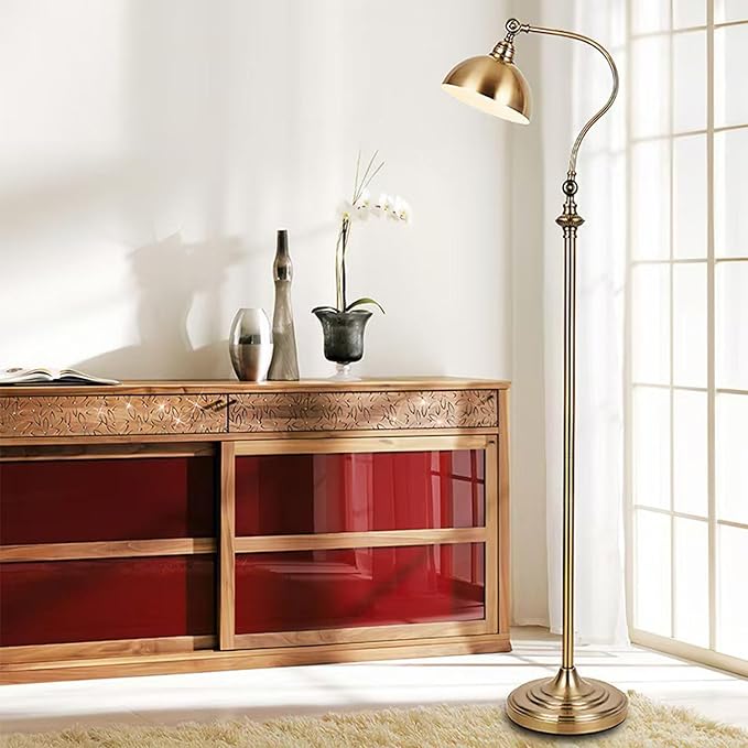 MIXL-Antique Bronze Arched Floor Lamp,Dome Shade Adjustable Standing Lamp,Flexible Behind The Couch Lamp,Vintage Style Floor Light for Study Room Nursery and Bedside