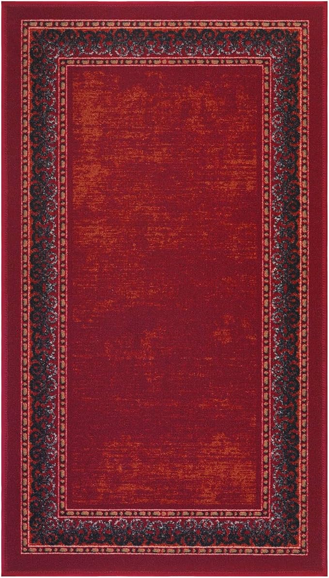 Antep Rugs Alfombras Bordered Modern 2x4 Non-Slip (Non-Skid) Low Pile Rubber Backing Kitchen Area Rug (Maroon Red, 2'3" x 4')