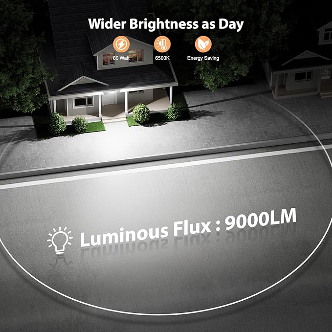 Onforu 80W 9000LM Flood Lights Outdoor, Brightness Security LED Flood Lights with 3 Adjustable Heads, Switch Controlled, IP66 Waterproof 6500K Outside Exterior Flood Light for Yard Garage Eave Patio