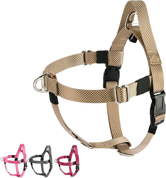 Annchwool Adjustable Dog Harness-Lightweight No Pull Dog Harness with Handle for Small & Medium and Large Dogs-Front Clip Easy for Walking Vest Harness(Brown,XL)