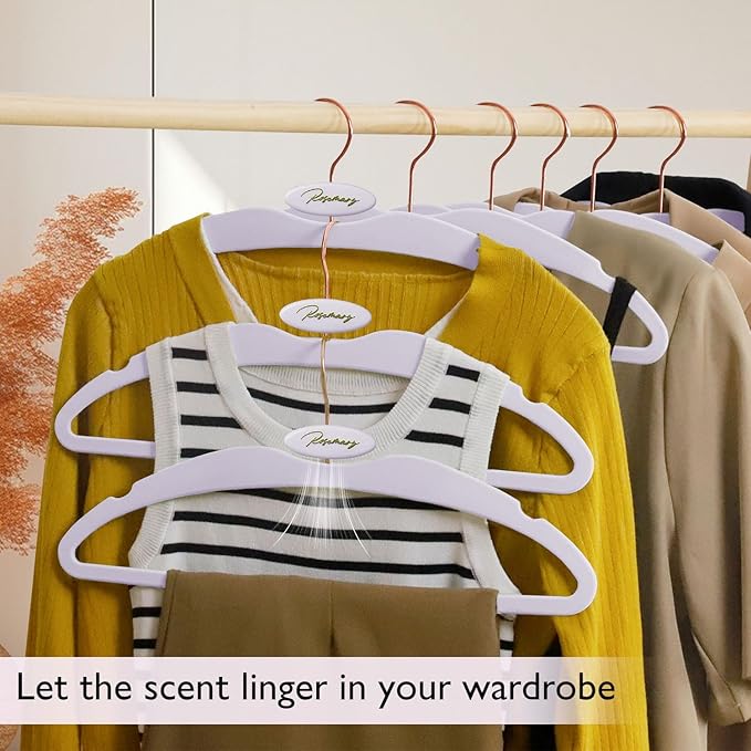 ManGotree Velvet Coat Hangers with Empty Aromatherapy Boxes, Non-Slip Short Neck Hangers, Ultra-Thin Space Saving Suit Hanger for Jacket, Shirt, Dress, Pants (22 Pack, Light Purple)