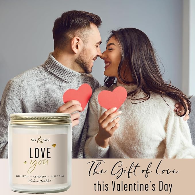 Valentines Day Gifts for Her, Valentine Candles -I Love You Candle, w/Eucalyptus & Geranium I I Love You Gifts for Her I Valentines Day Candle for Wife, Girlfriend I 9oz, 50Hr Burn, USA Made