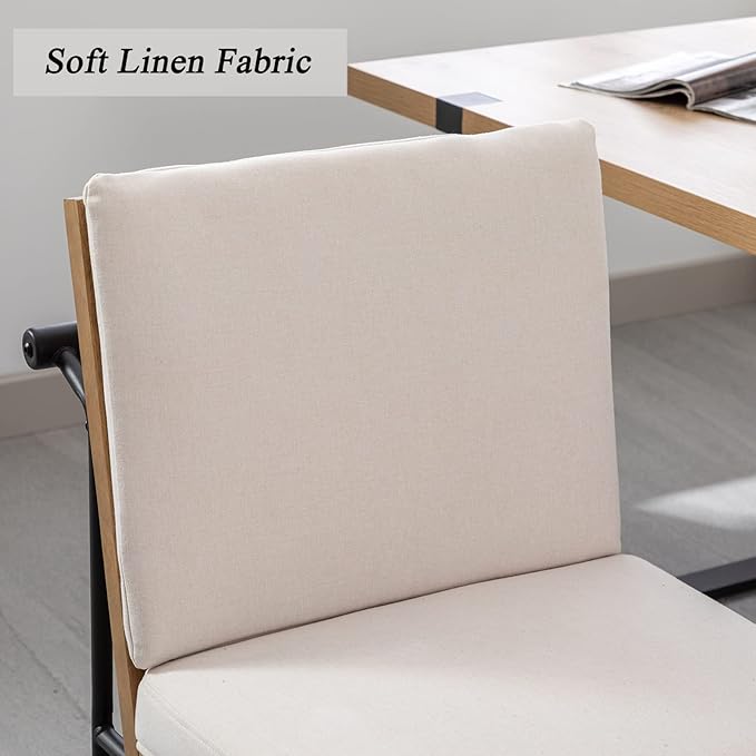 DUOMAY Mid-Century Modern Dining Chairs Set of 4, Linen Upholstered Side Chair with Rear Handle, Armless Chair with Metal Legs for Kitchen Dining Room Living Room Vanity, White