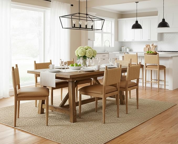 CIMOTA Faux Leather Modern Dining Chairs Set of 2, Mid Century Upholstered Dining Room Chairs with Woven Back, Armless Kitchen Chairs with Natural Solid Wood Legs, PU Brown