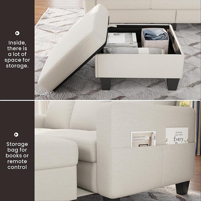 Sectional Sofa Couches for Living Room - 78''Convertible Modular Three-Seater L-Shaped Pet-Friendly Couch,Washable Sofa Cover-Bench Storage, Suitable for Small Living Room, Apartment,Office-Beige