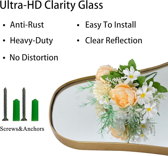 Large Irregular Mirror, 63"x29" Asymmetrical Full Length Mirrors for Dressing, Gold Metal Frame Abstract Wall Mirror, Unique Shaped Mirrors for Living Room Bathroom Bedroom Hallway Entryway